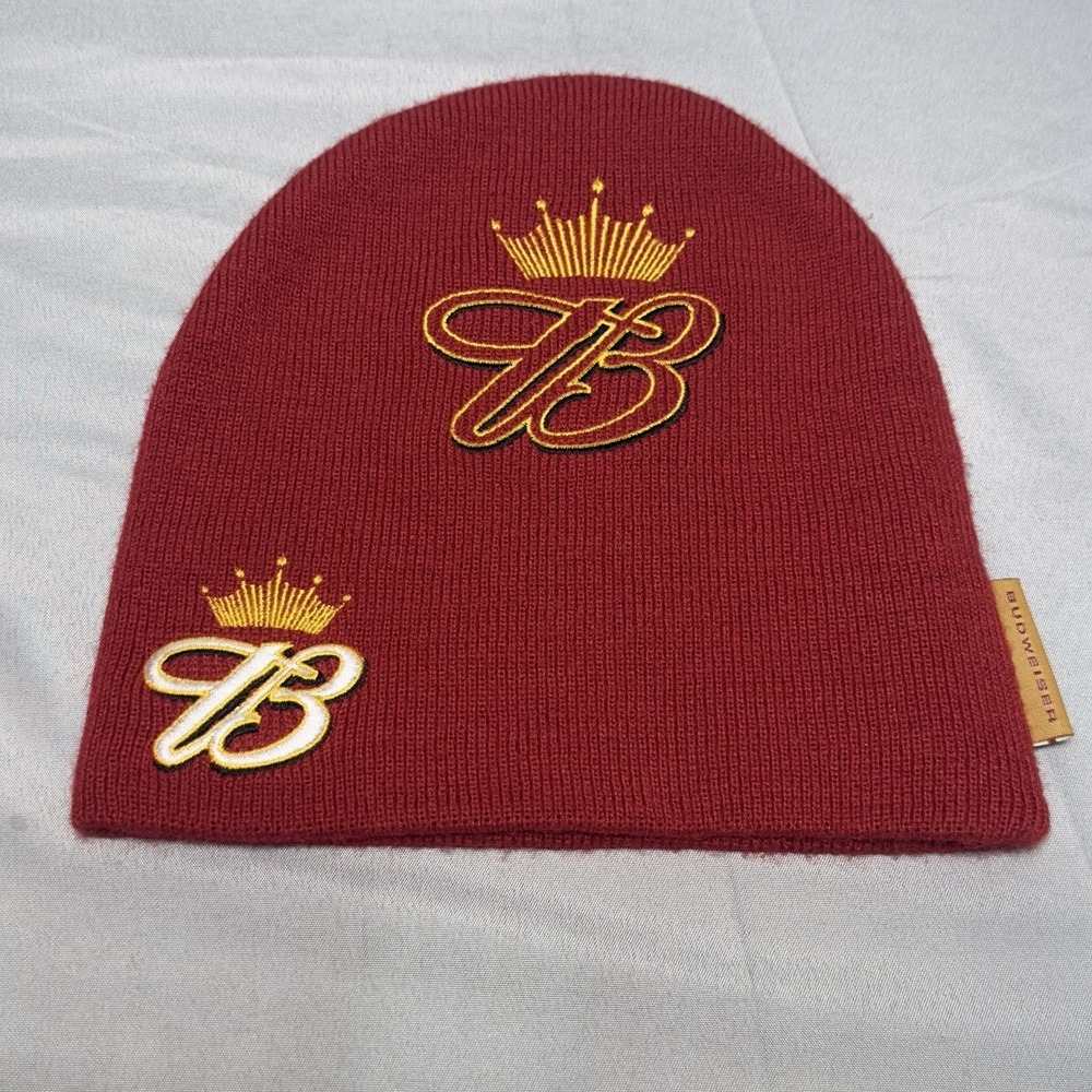 Budweiser Crown Red Embroidered Beanie Anheuser Busch Bud Heavy King Of Beers